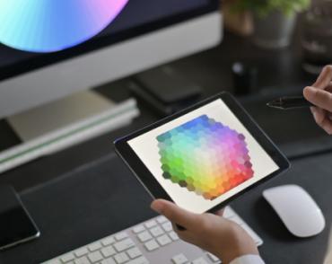 human looks into a tablet